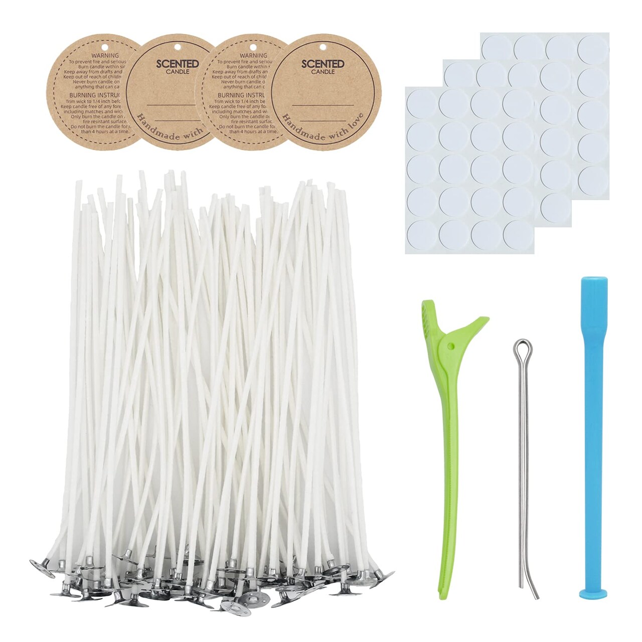 Candle Wick Kit - 60 Cotton Wicks with Candle Making Tools (Thick 4"+6"+8")